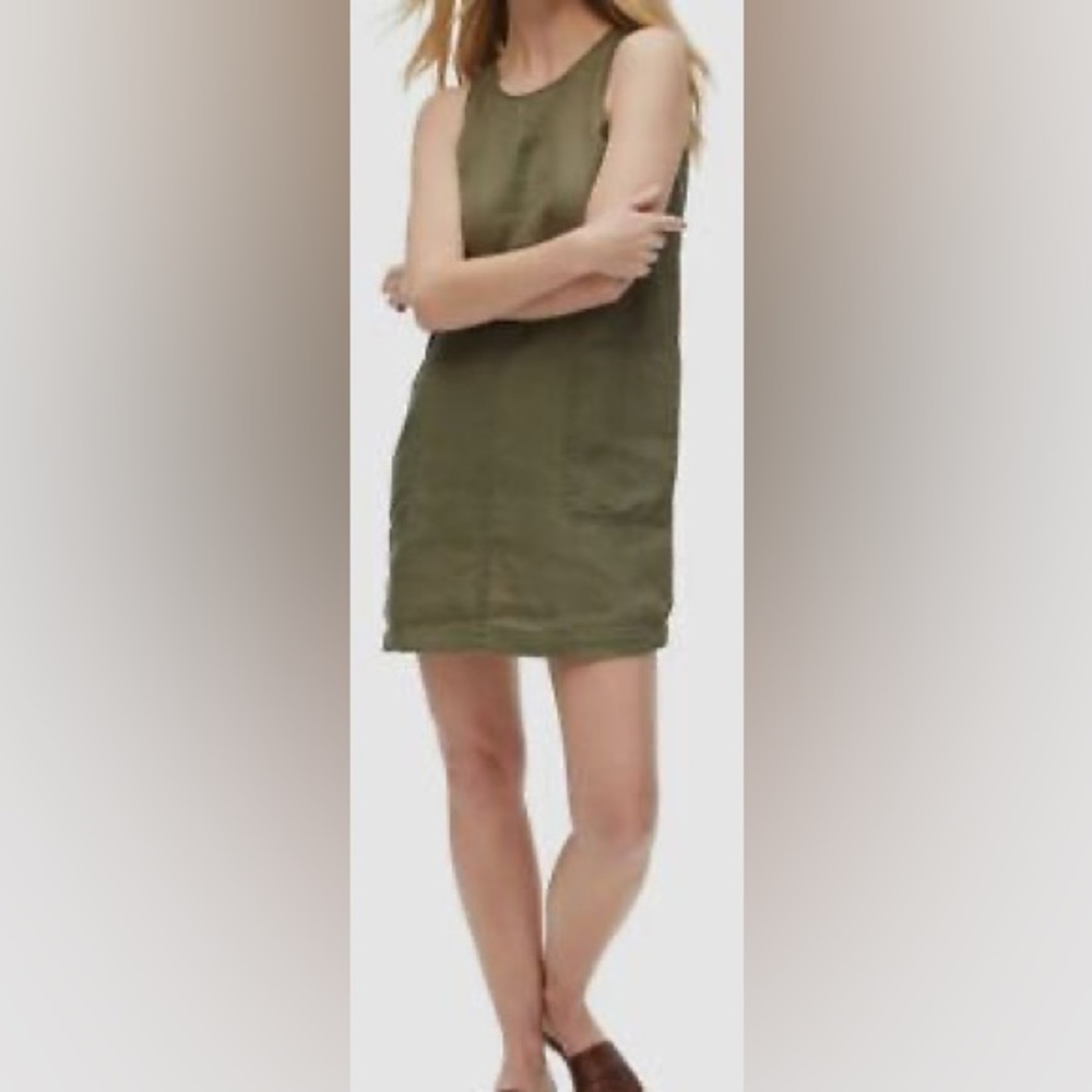 Michael Stars Women's Green Crew-Neck Sleeveless Linen Shift Dress Size sm nwt
